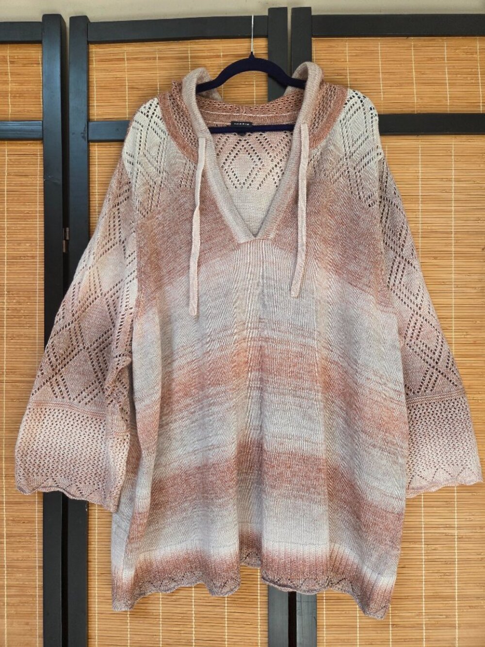 Torrid Size 5 Open-Stitch Pullover Hoodie Sweater Boxy Relaxed Boho Cottage Cozy